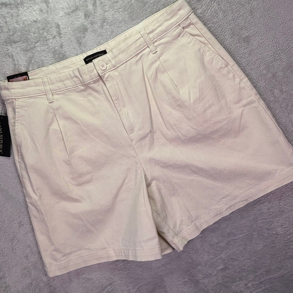 New Banana Republic Women Shorts Sz‎ 16 Tan Pleat Front High Rise Stretch Cotton